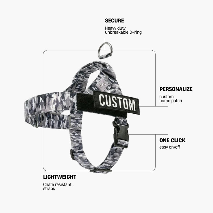 Personalised Dog Harness - Grey Camo