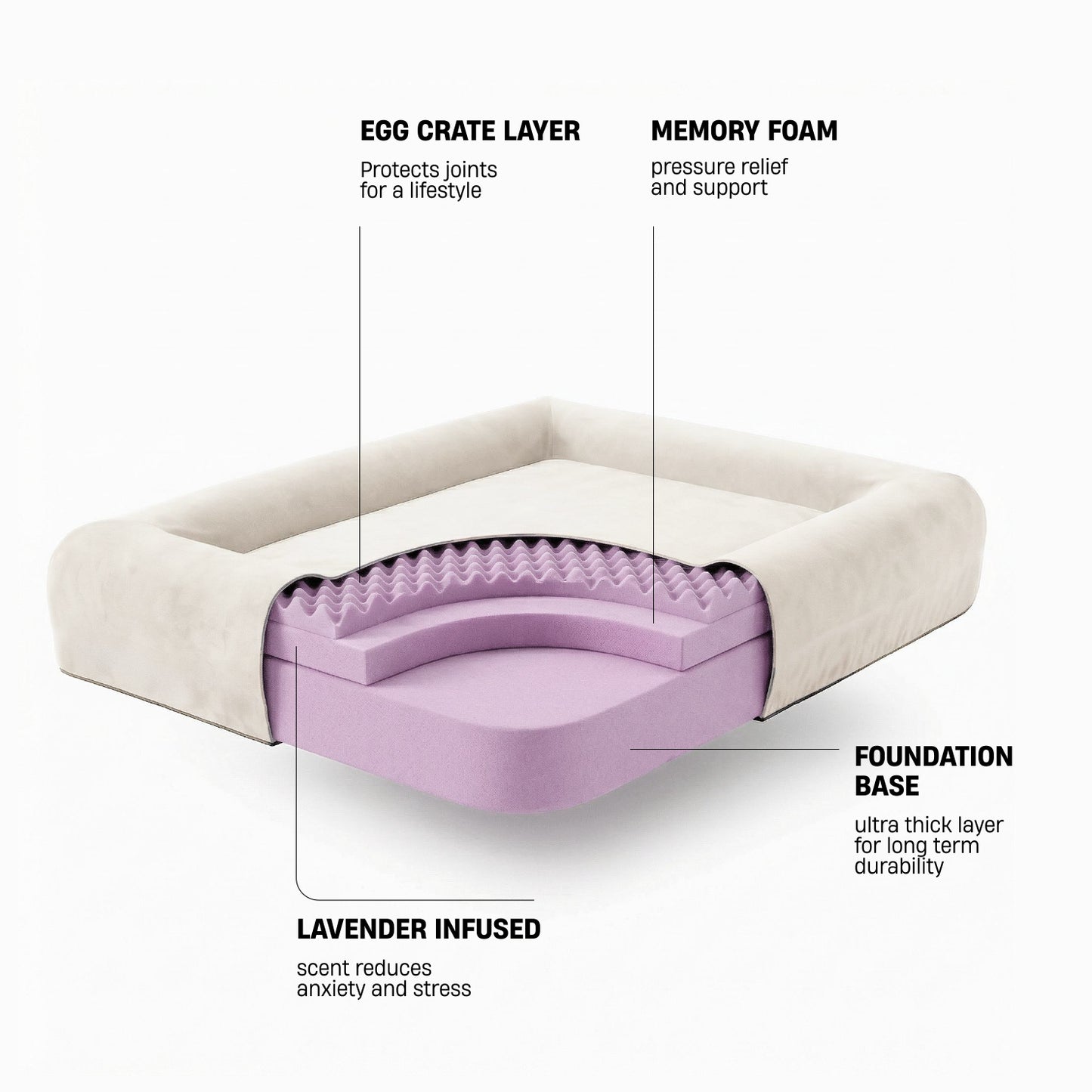 Premium Orthopedic Memory Foam Dog Bed - Beige (Large) (LP)