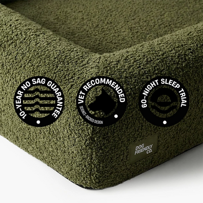 Premium Orthopedic Memory Foam Dog Bed - Green Bouclé (Small) (LP)